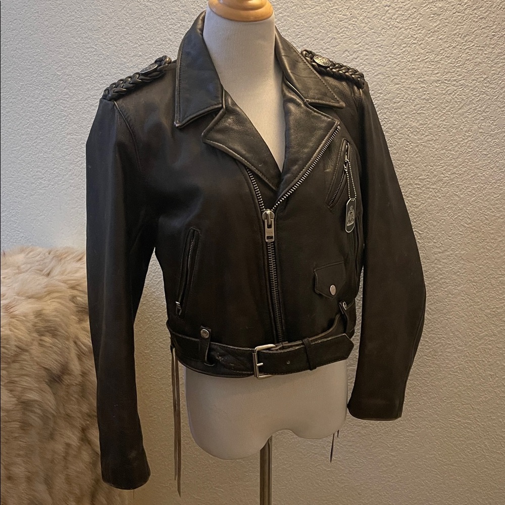 Vintage Guess Georges Marciano Moto Leather Jacket - Brown - Zip Closure - Sz L